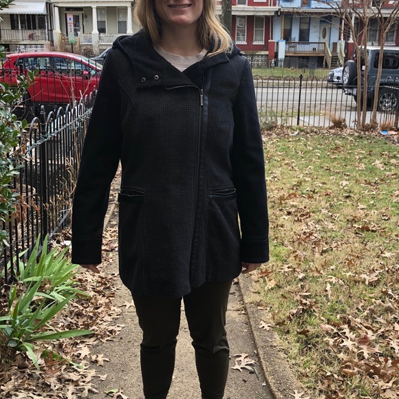 Wool Blend Zip Front Coat with Hood - Picture 2 of 11